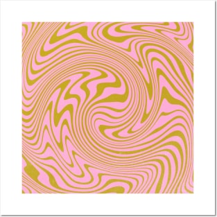 Groovy 70s Abstract Swirl Pastel Pink and Green Posters and Art